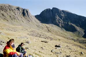 Coming off Scafell Pike via Lingmel Scafell in backgroud