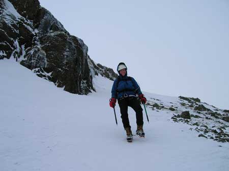 Carol descending a snow ramp