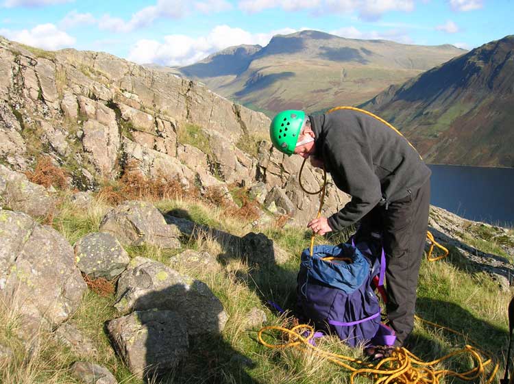 High on long Crag, Middlefell, Wasdale. Scafell and Scafell Pike in distance